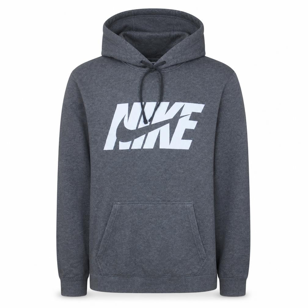Front view of Nike Men's Grey Pullover Hoodie M Sports Logo Fleece Sweatshirt