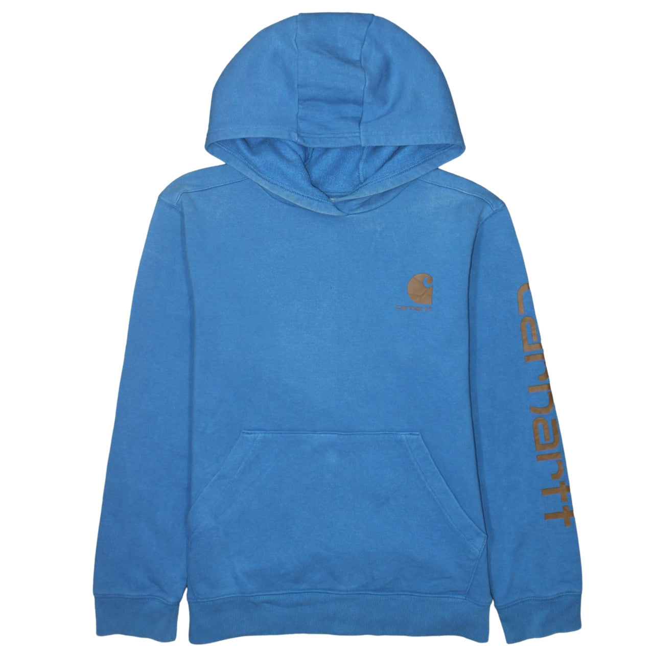 Carhartt Teens Blue Pullover Hoodie Logo Print Size 14 Slim