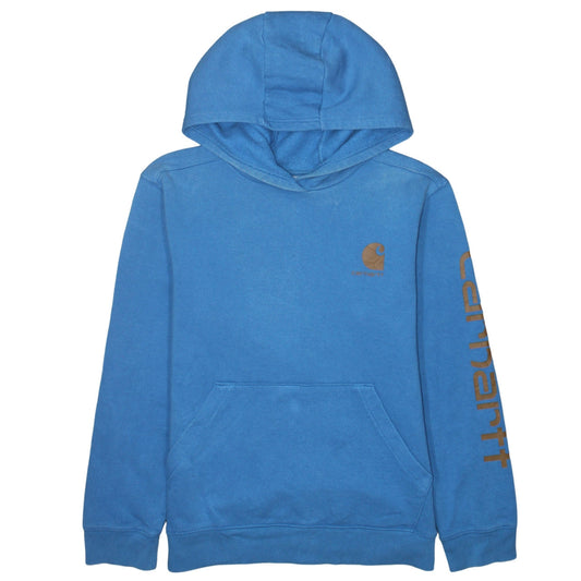 Carhartt Teens Blue Pullover Hoodie Logo Print Size 14 Slim