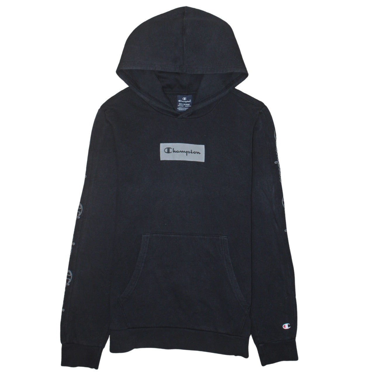 Champion Black 2XL Teens Hoodie Pullover Cotton Blend Logo Sleeve Print