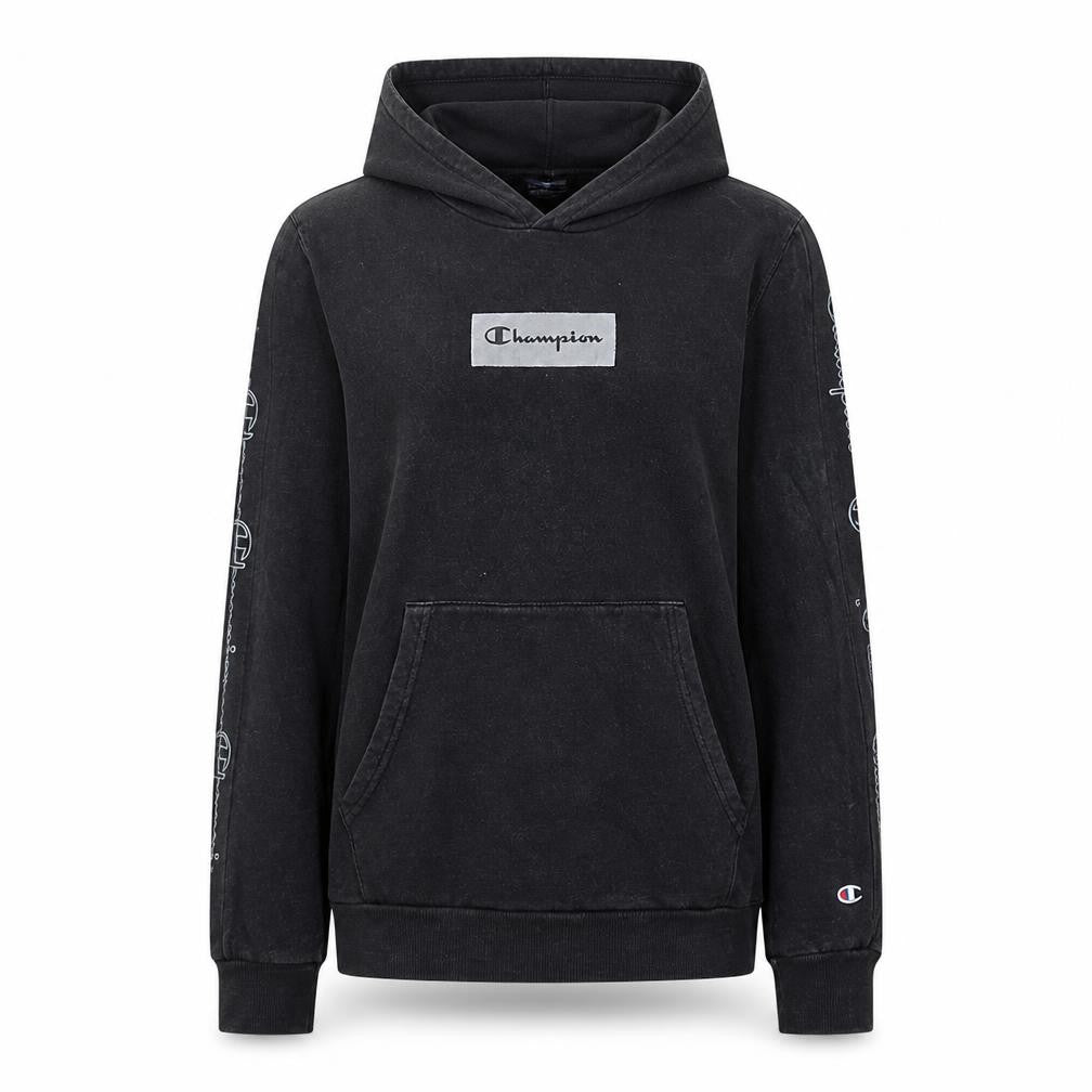 Champion Black 2XL Teens Hoodie Pullover Cotton Blend Logo Sleeve Print