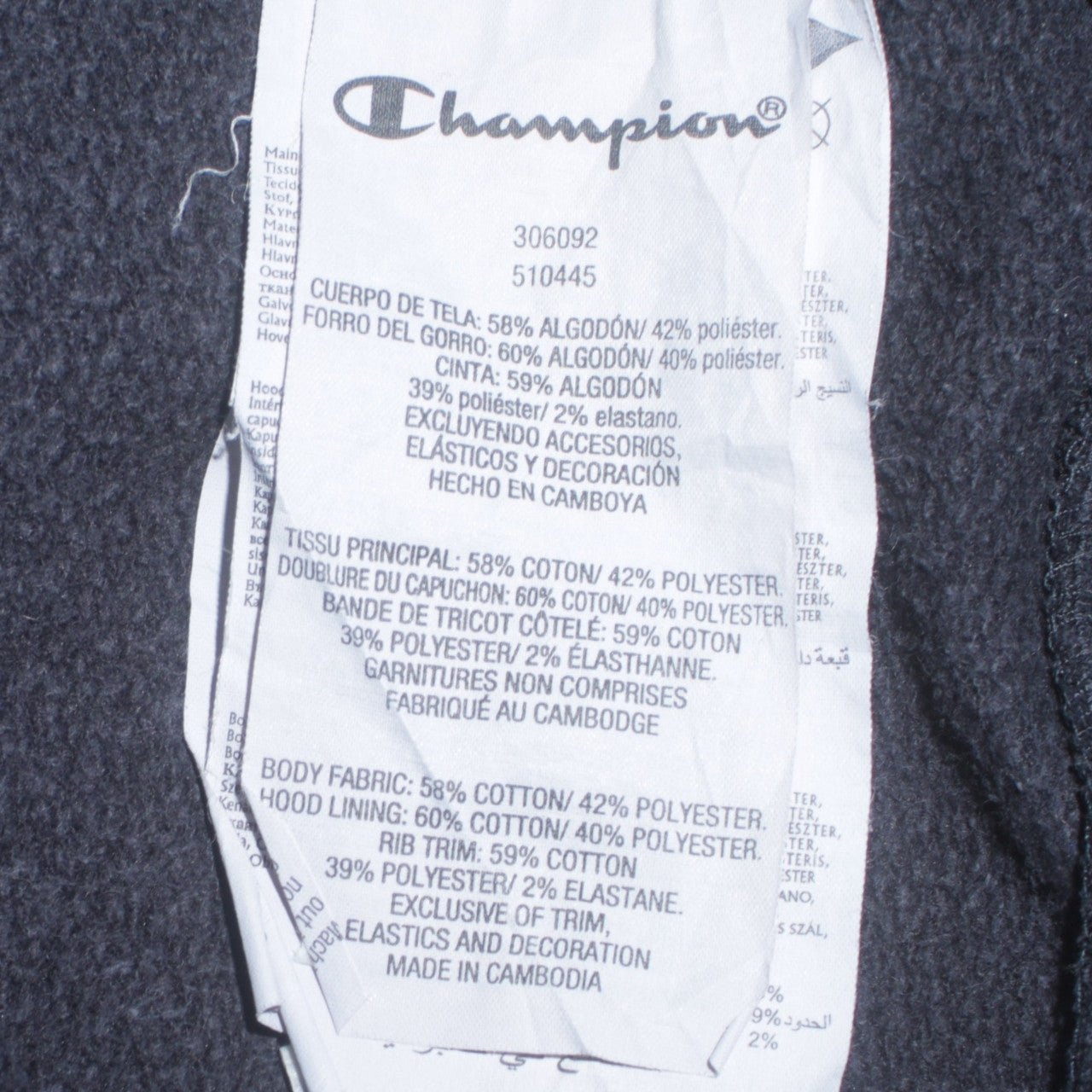 Champion Black 2XL Teens Hoodie Pullover Cotton Blend Logo Sleeve Print