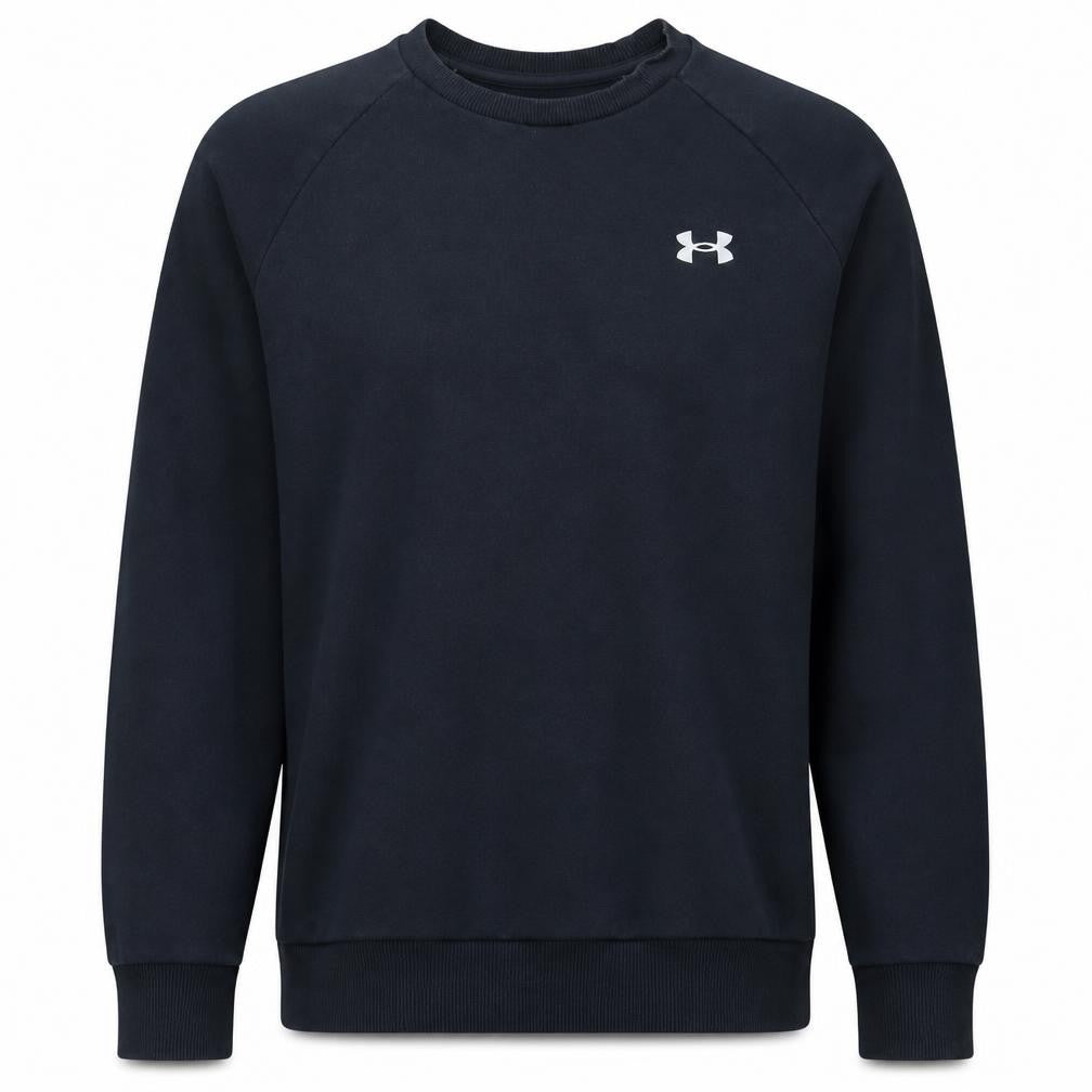 Front view of Under Armour men’s black m pullover crew neck fleece sweatshirt