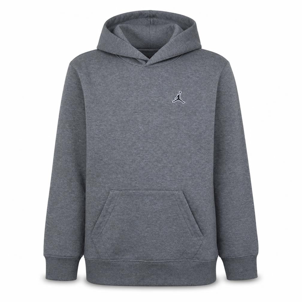 Front view of Jordan boys’ grey pullover hoodie long sleeve athletic sweatshirt, size M