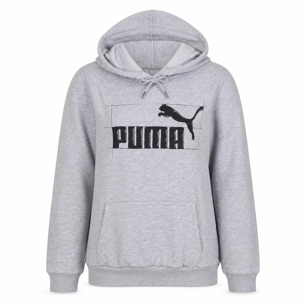 Puma Womens Grey Hoodie Large Pullover Logo Cotton Blend Casual