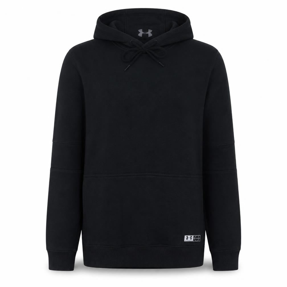 Front view of Under Armour Men’s Black ColdGear Pullover Hoodie, size S, Fitted