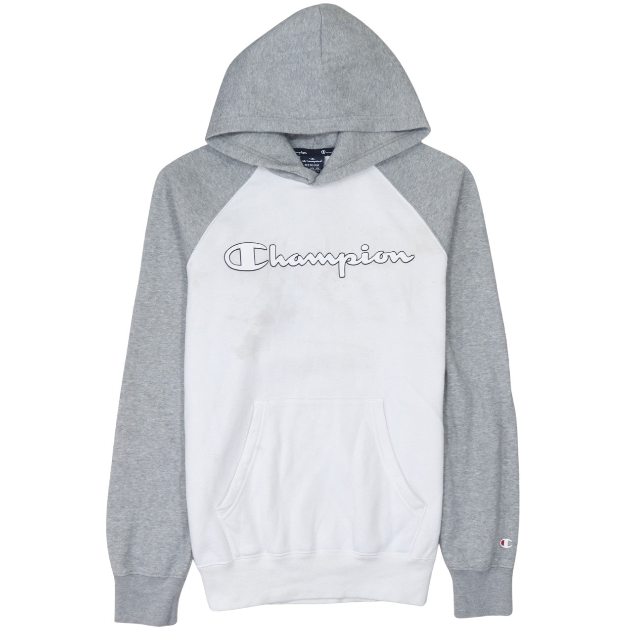 Champion Men's Grey White Pullover Hoodie Medium Logo Sports Cotton