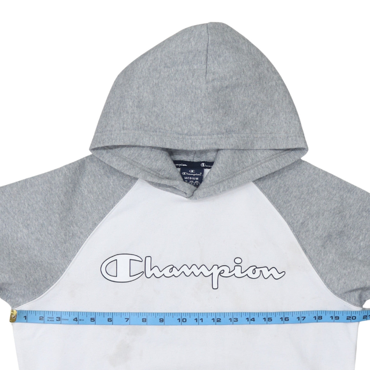Champion Men's Grey White Pullover Hoodie Medium Logo Sports Cotton