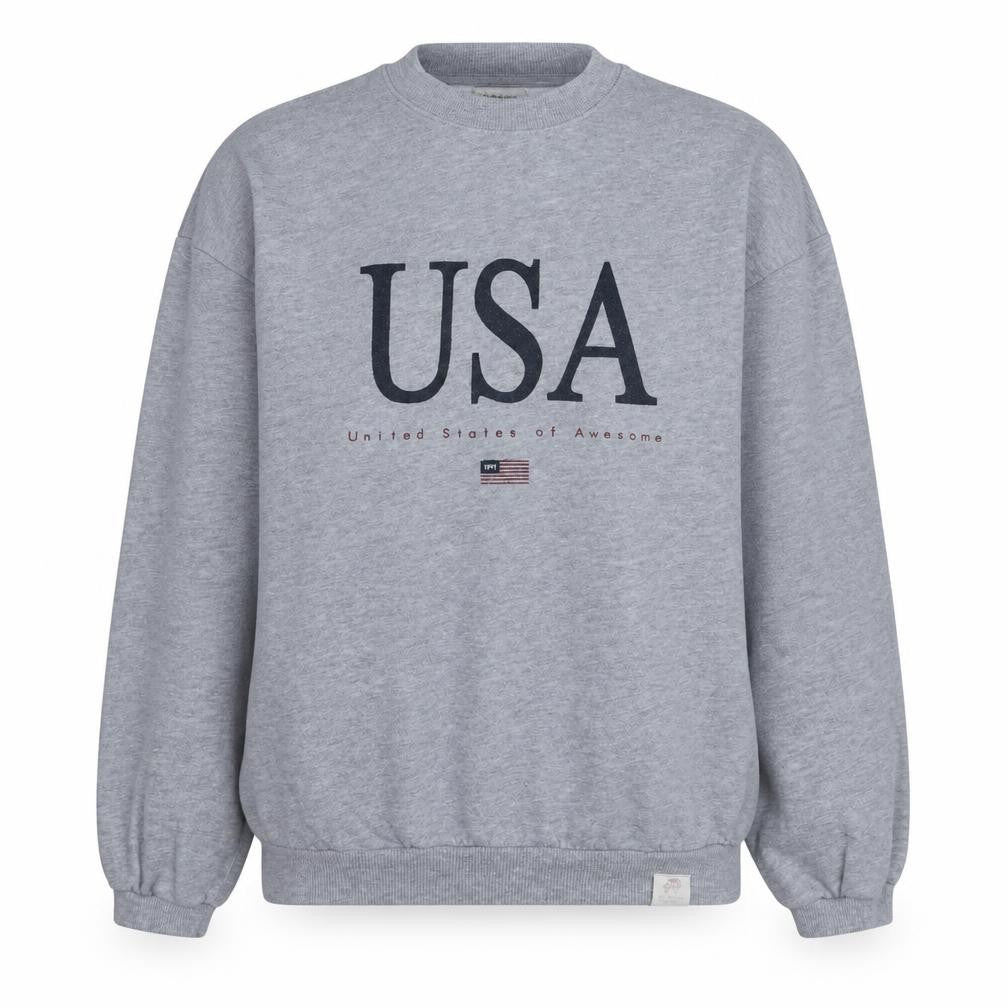 Front view of Pull&Bear Women's Grey USA Graphic Pullover Sweatshirt Size Small