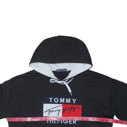 Tommy Hilfiger Men's Black Pullover Hoodie L Logo Fleece Sweatshirt