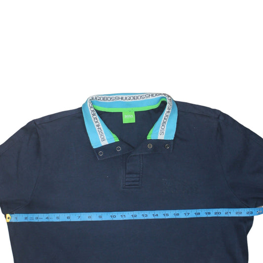 Hugo Boss Men's Blue Long Sleeve Polo Shirt XL Cotton Logo Collar