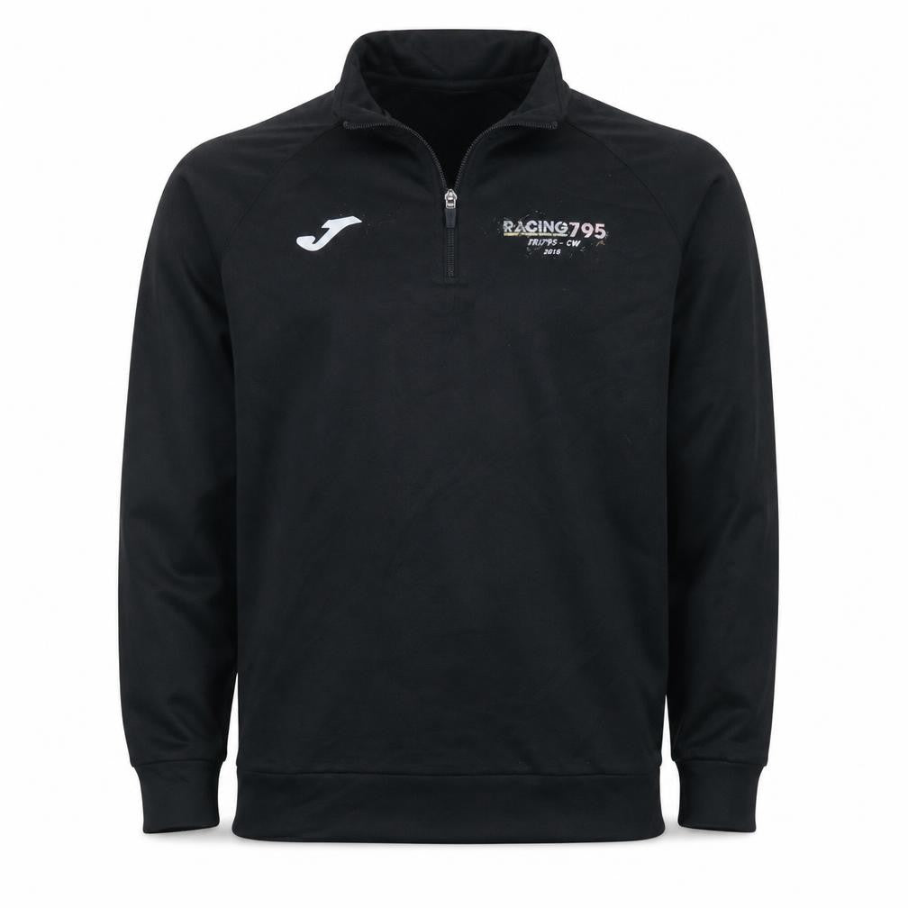 Front view of Joma boys’ black 1/4 zip pullover sweatshirt racing795 medium