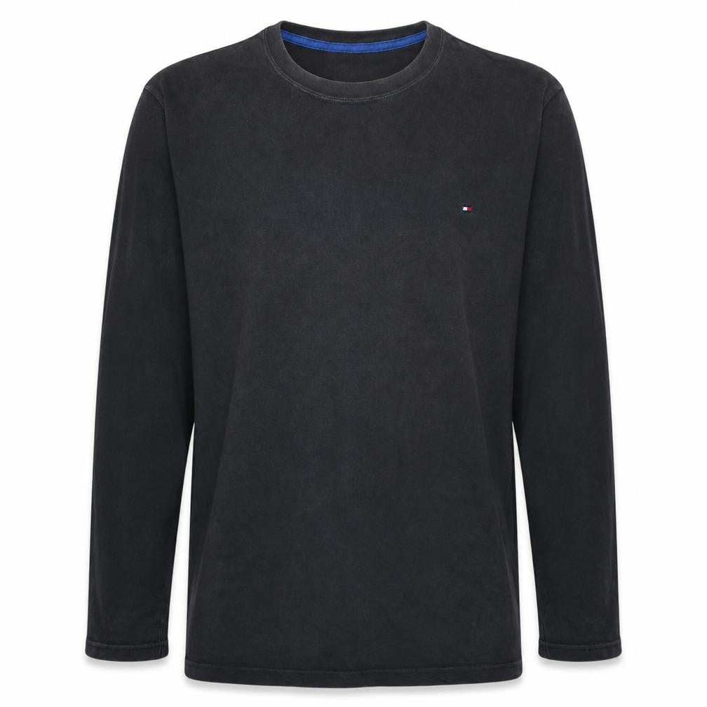 Front view of Tommy Hilfiger Men's Black Long Sleeve Cotton T-Shirt L