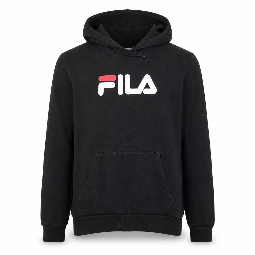 Fila Mens Black Pullover Hoodie S Logo Fleece Sportswear