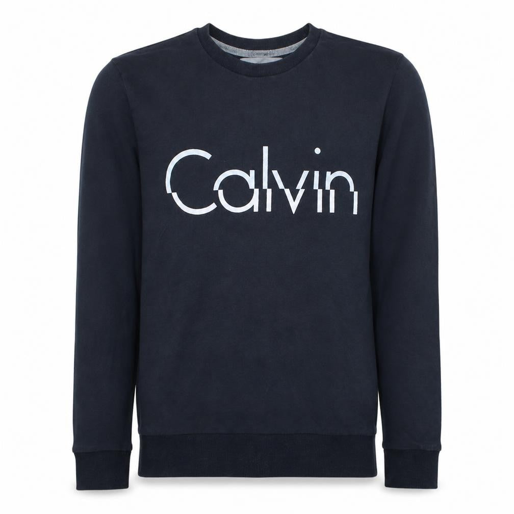 Front view of Calvin Klein Jeans Men's Black Logo Pullover Sweatshirt, size S