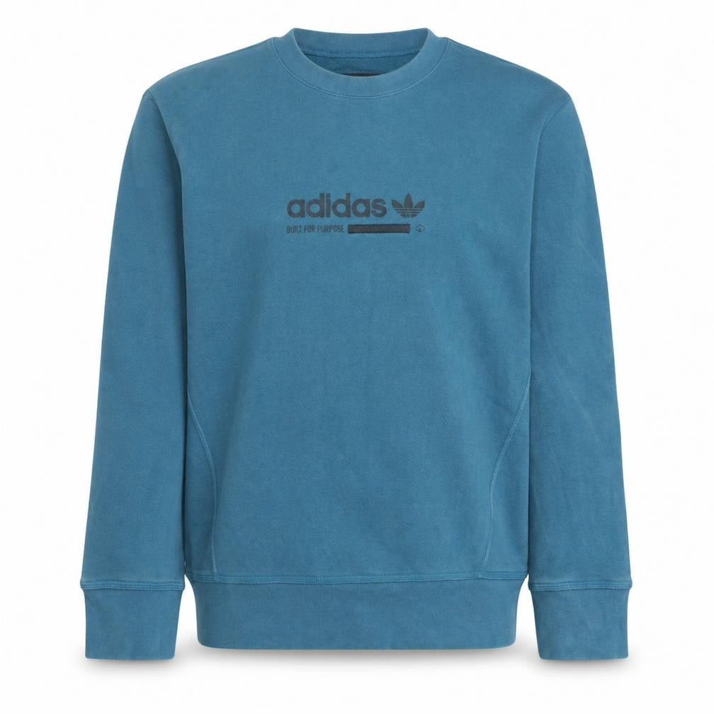 Front view of Adidas Men's Blue Crew Neck Pullover Logo Sweatshirt, size S