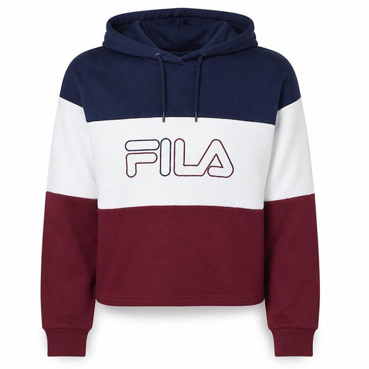 Fila Women’s Navy White Burgundy Colourblock Cropped Hoodie Size L
