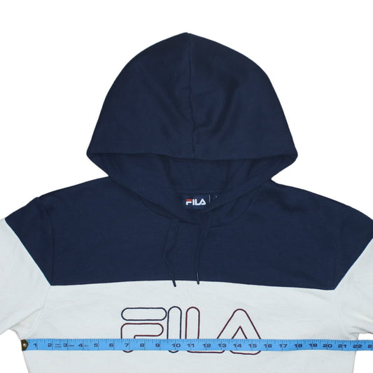 Fila Women’s Navy White Burgundy Colourblock Cropped Hoodie Size L