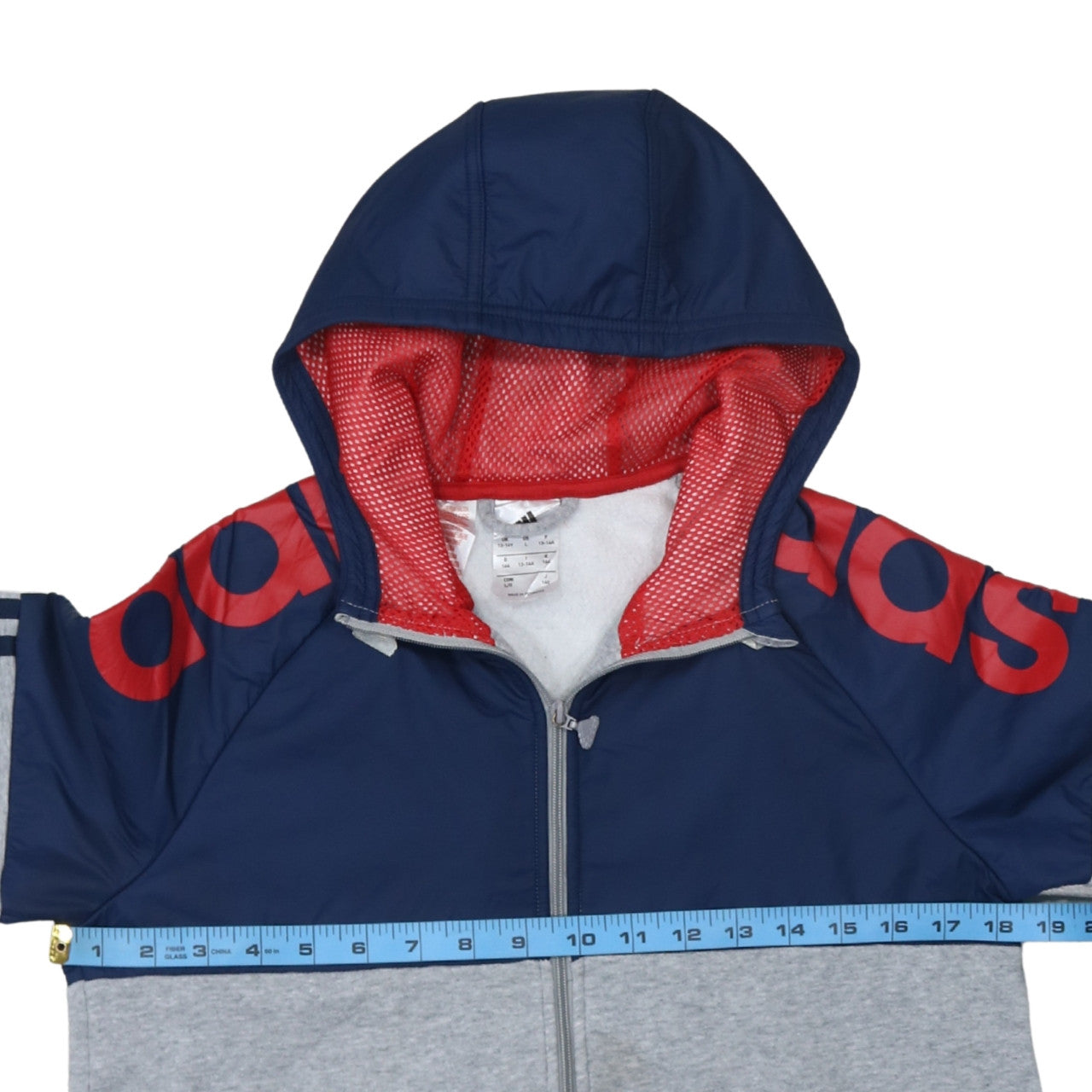 Adidas Boys Grey & Navy Full Zip Colourblock Hoodie 13-14 Years