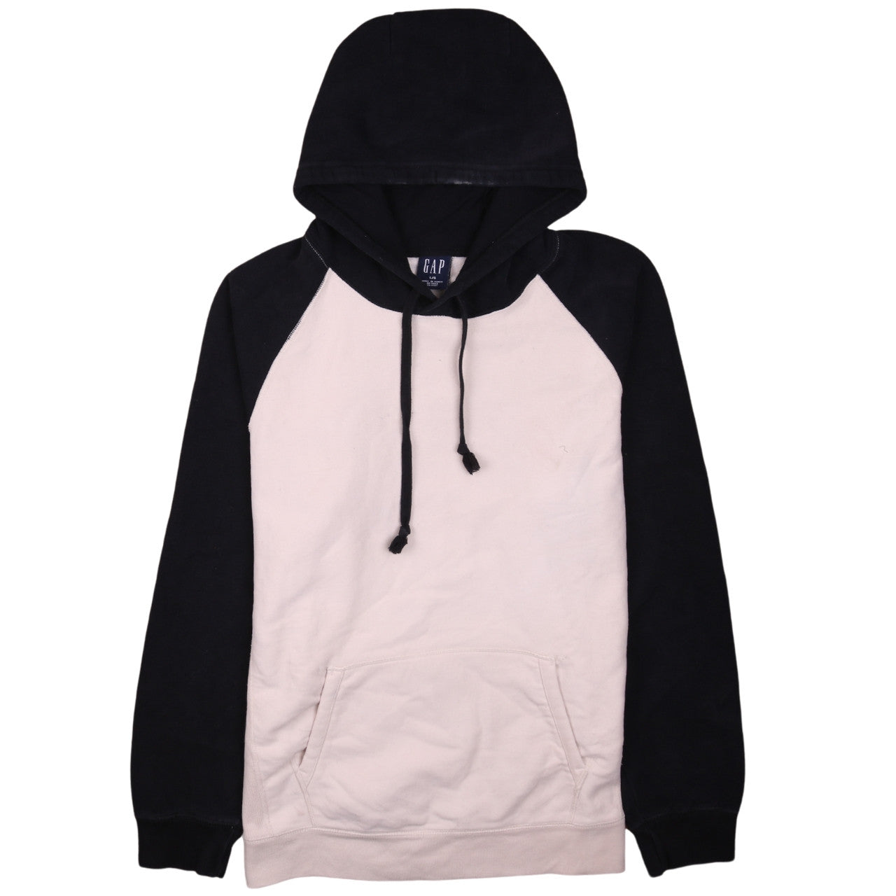 GAP Men's Black Beige Pullover Hoodie Size L Fleece Cotton Blend