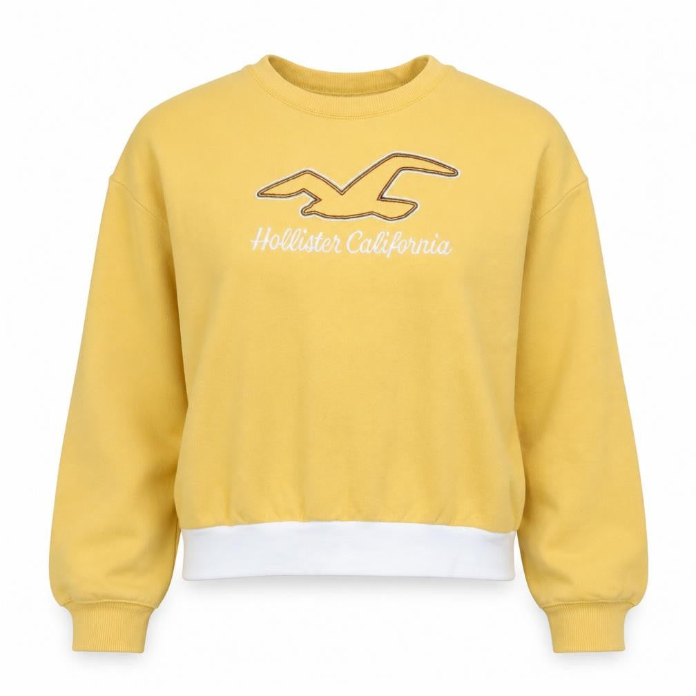 Front view of Hollister Women Yellow Crew Neck Pullover Sweatshirt M