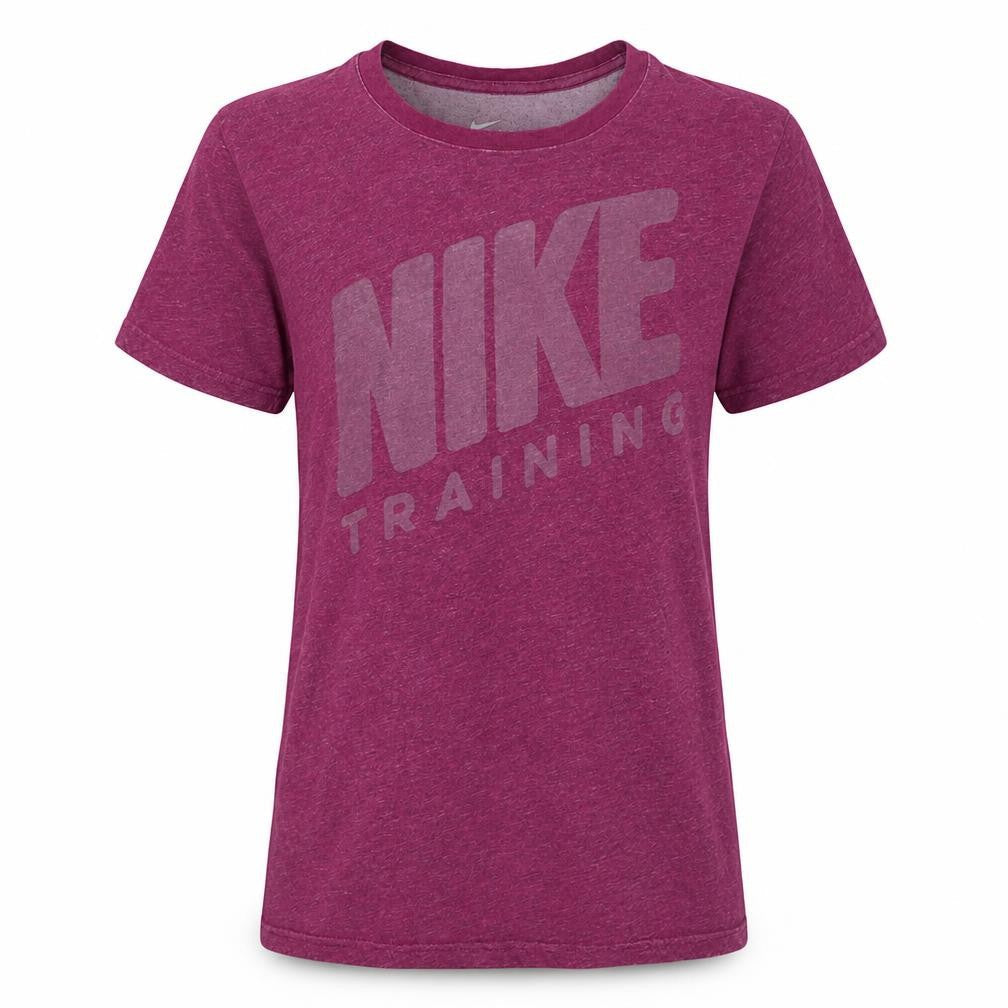 Front view of Nike Women's Purple Dri-Fit Training Slim Fit T-Shirt, size L