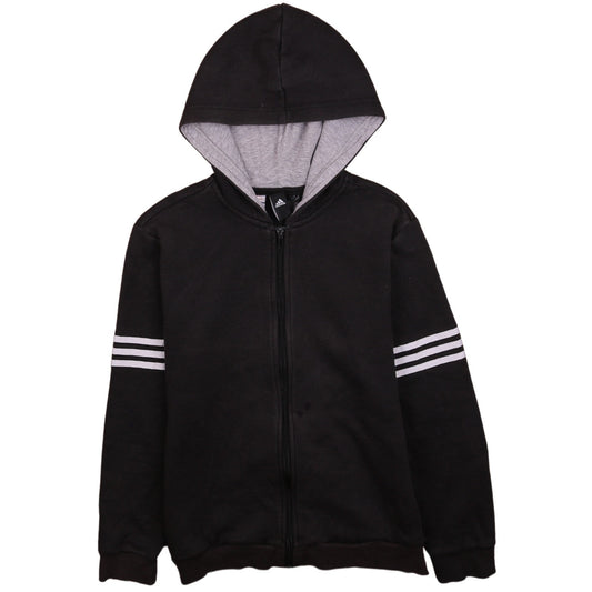 Adidas Boys Black Full Zip Hoodie 13-14 Years Sportswear Logo Print