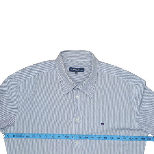 Tommy Hilfiger Men's Blue Striped Slim Fit Cotton Button-Up Shirt XL