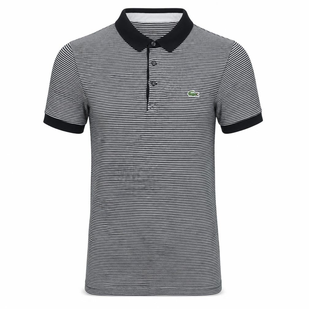 Lacoste Men’s Black Striped Cotton Polo Shirt Size S