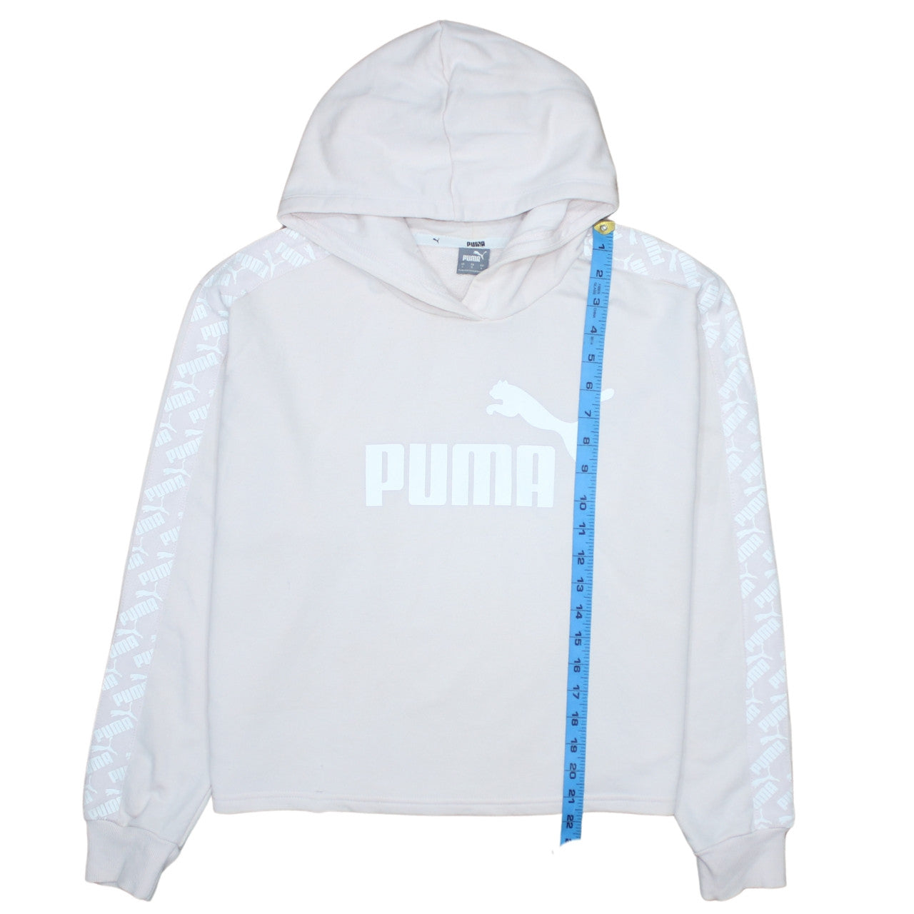 PUMA Womens Beige Hooded Pullover Sweatshirt L Logo Print Casual