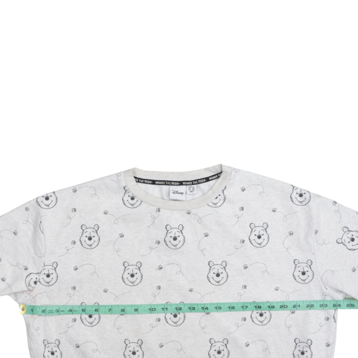 Close-up detail of Disney Women Grey Winnie the Pooh Crew Neck Pullover Sweatshirt, size 12/14