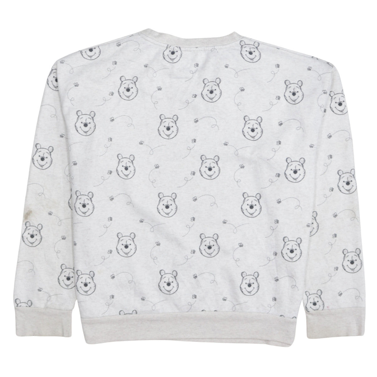 Brand and care label for Disney Women Grey Winnie the Pooh Crew Neck Pullover Sweatshirt, size 12/14
