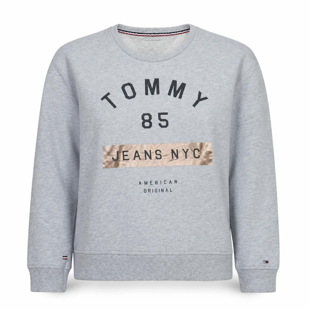Tommy Jeans Womens Grey Small Sweatshirt Crew Neck Graphic Logo Pullover