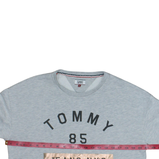 Tommy Jeans Womens Grey Small Sweatshirt Crew Neck Graphic Logo Pullover