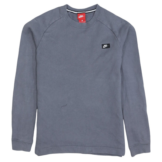 Nike Men's Grey Small Pullover Sweatshirt Crew Neck Fleece Zip Detail