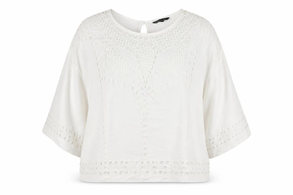Summum Woman White Embroidered Viscose Blouse Womens UK 12 Boho Top