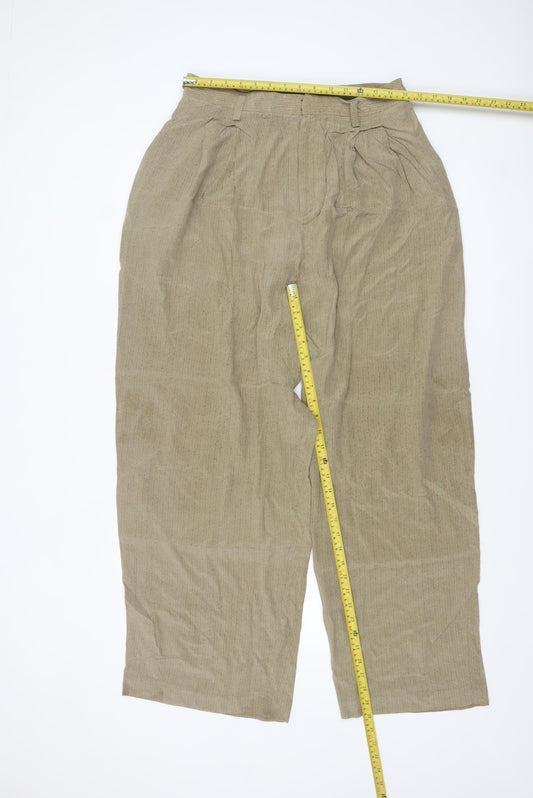 Ellen Tracy Women's Beige Silk Wide-Leg Pleated Trousers Size 12