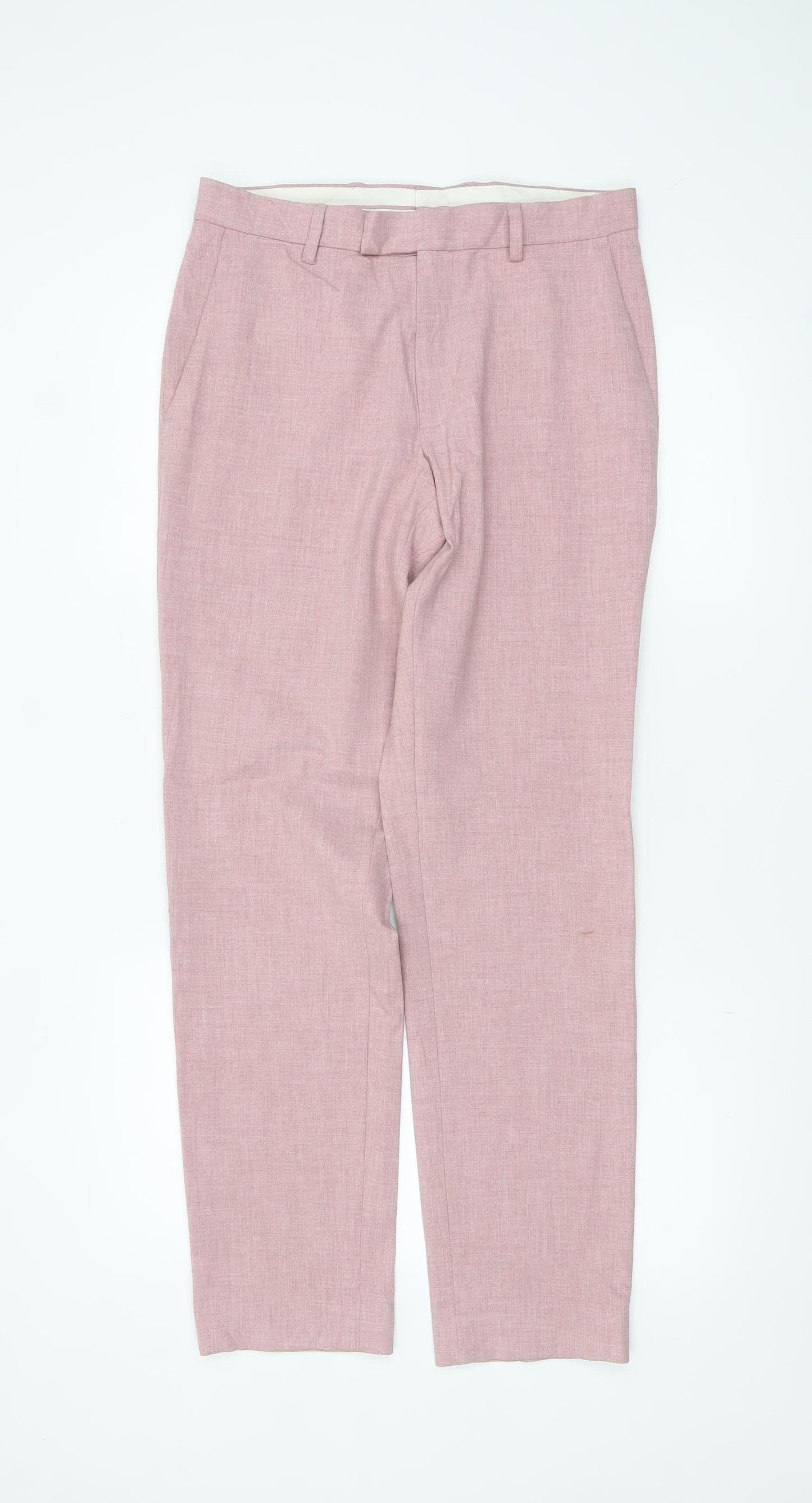 Marks and Spencer Men's Pink Slim Fit Linen Blend Chino Trousers 30R