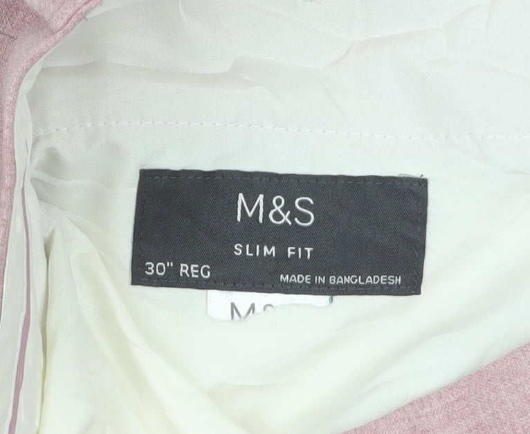Marks and Spencer Men's Pink Slim Fit Linen Blend Chino Trousers 30R