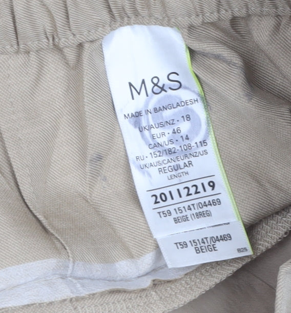 Marks and Spencer Women’s Beige Regular Fit Lightweight Trousers Size 18