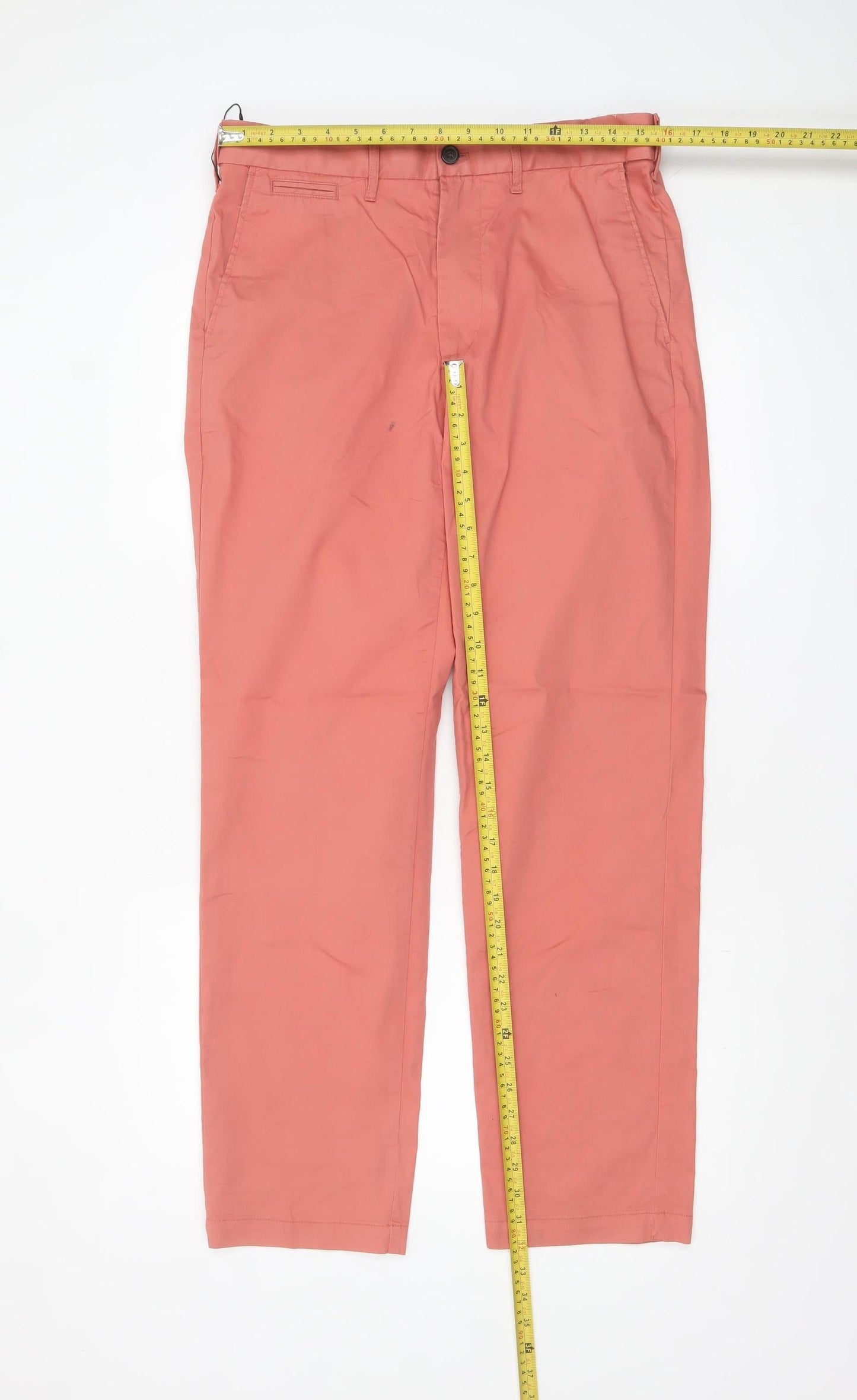 Marks and Spencer Men's Orange Regular Fit Chino Trousers Size 32