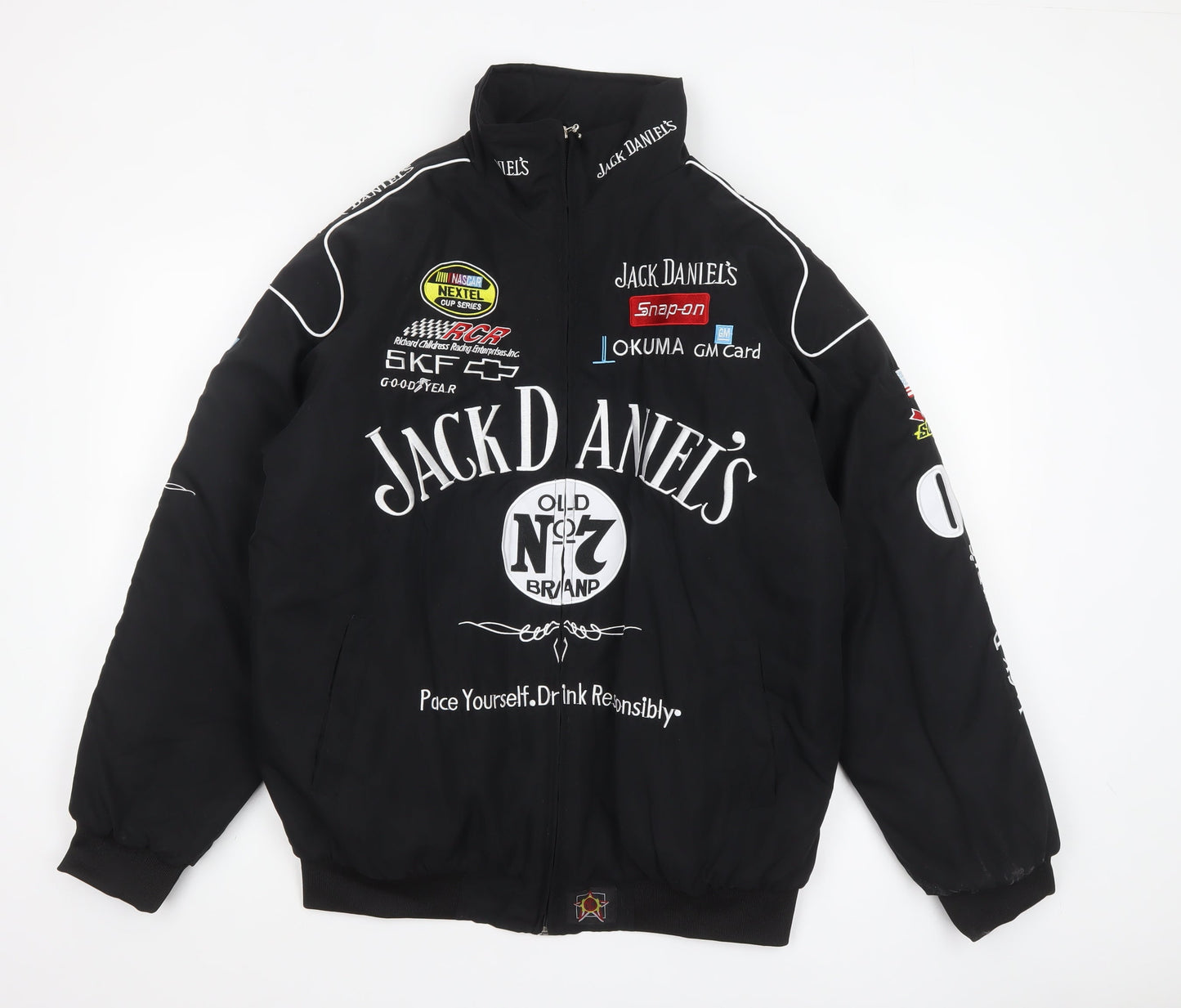 JH Design Jack Daniel's Men's Black XL Bomber Jacket Racing Style