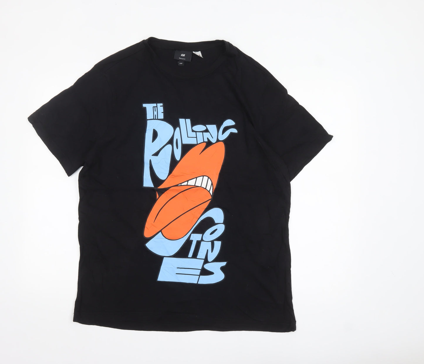 H&M Men's Black Rolling Stones Band Graphic Cotton T-Shirt Size L