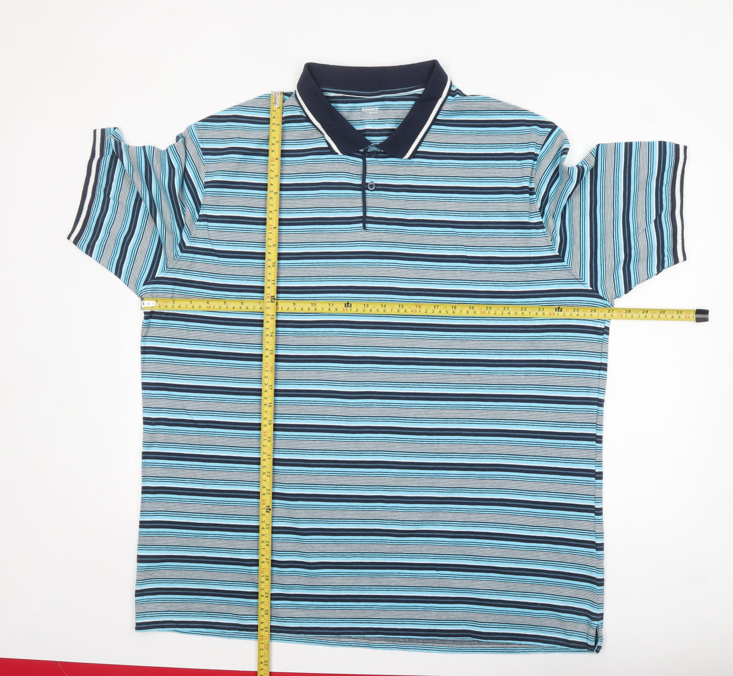Dunnes Stores Men's Blue Striped 3XL Regular Fit Cotton Polo Shirt