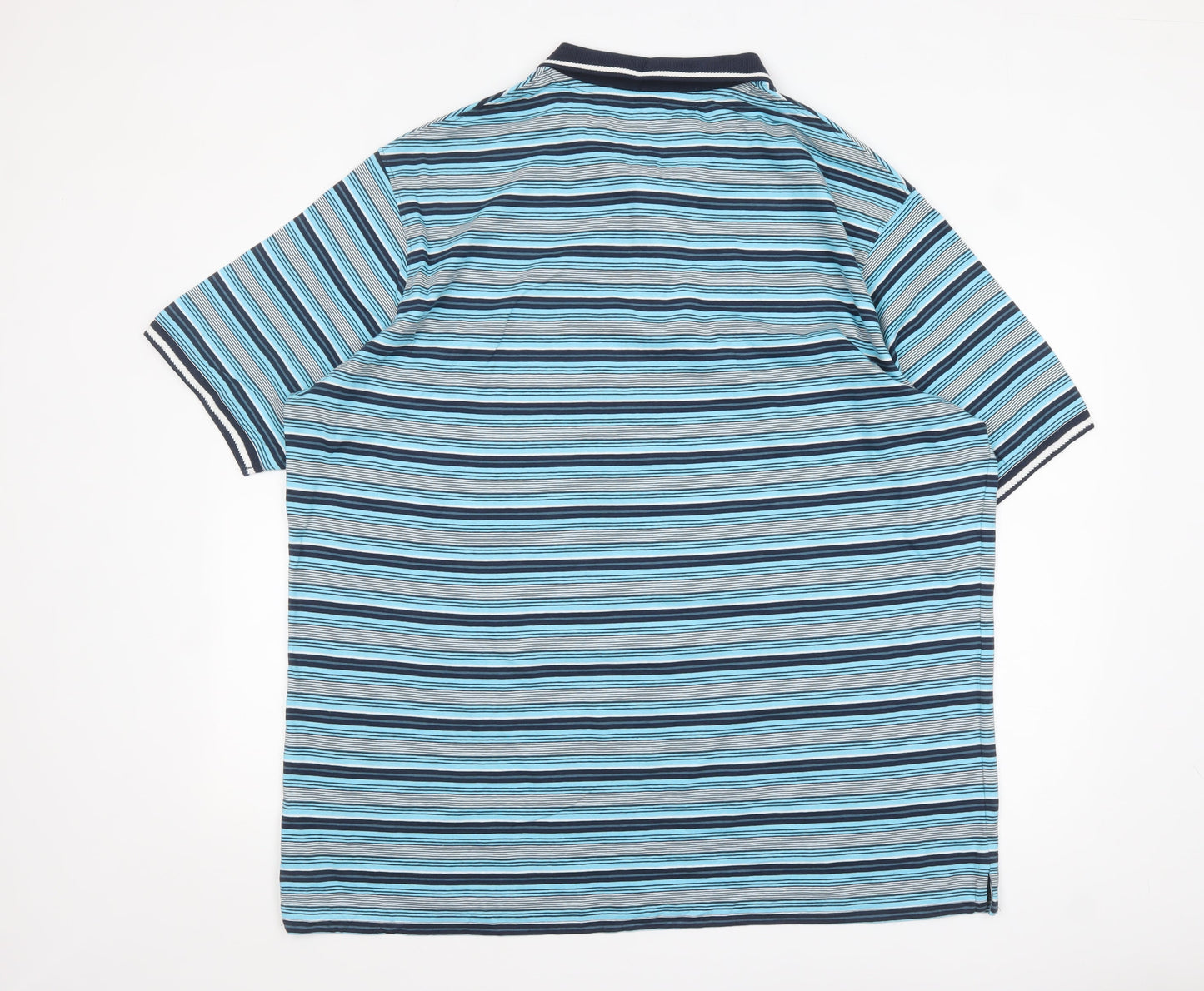 Dunnes Stores Men's Blue Striped 3XL Regular Fit Cotton Polo Shirt