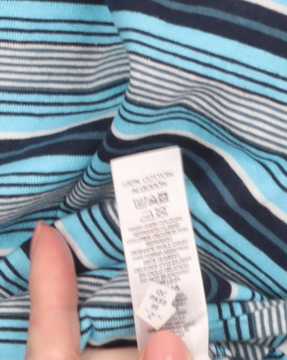 Dunnes Stores Men's Blue Striped 3XL Regular Fit Cotton Polo Shirt