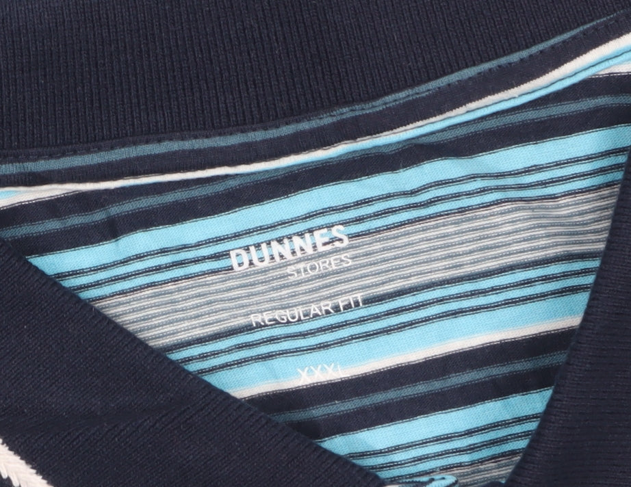 Dunnes Stores Men's Blue Striped 3XL Regular Fit Cotton Polo Shirt
