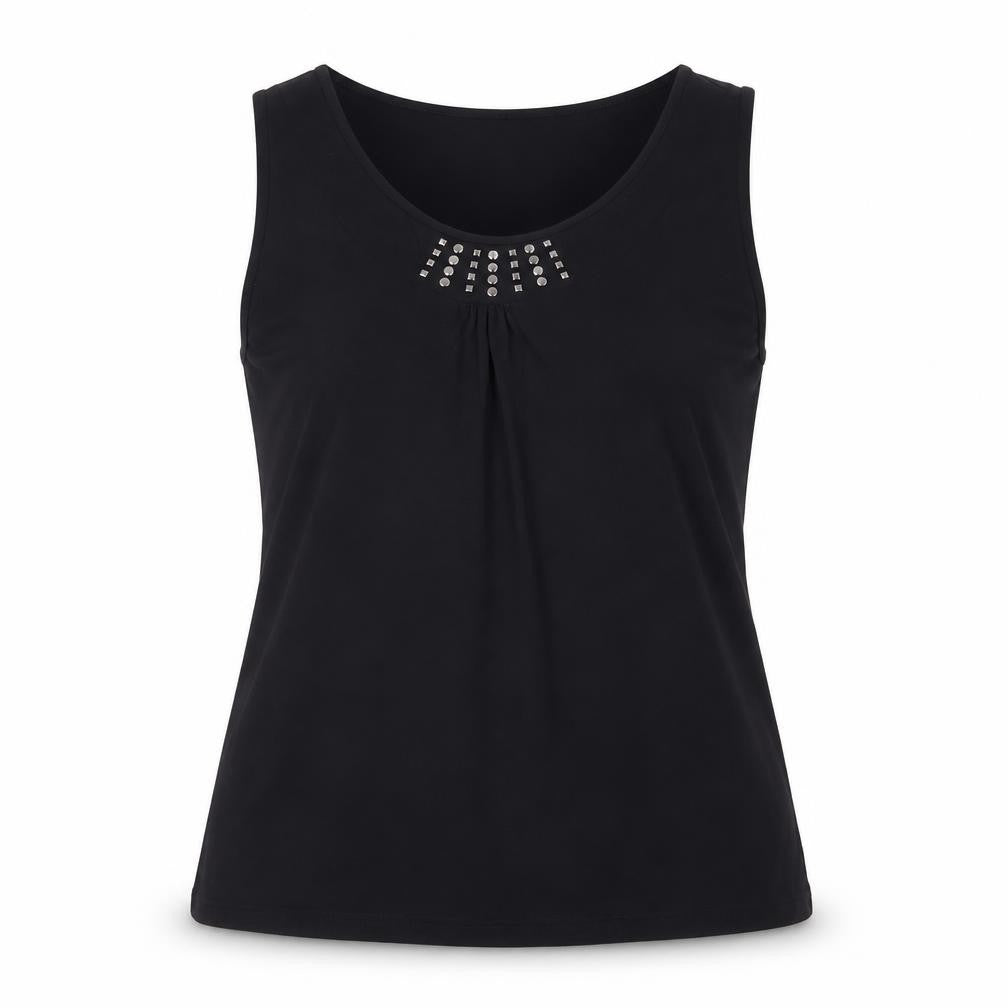 Barbara Lebek Womens Black Studded Scoop Neck Sleeveless Tank Top Size 14