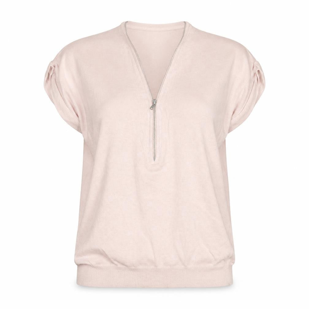 Mint Velvet Women’s Beige Short Sleeve 1/4 Zip Jumper Size S