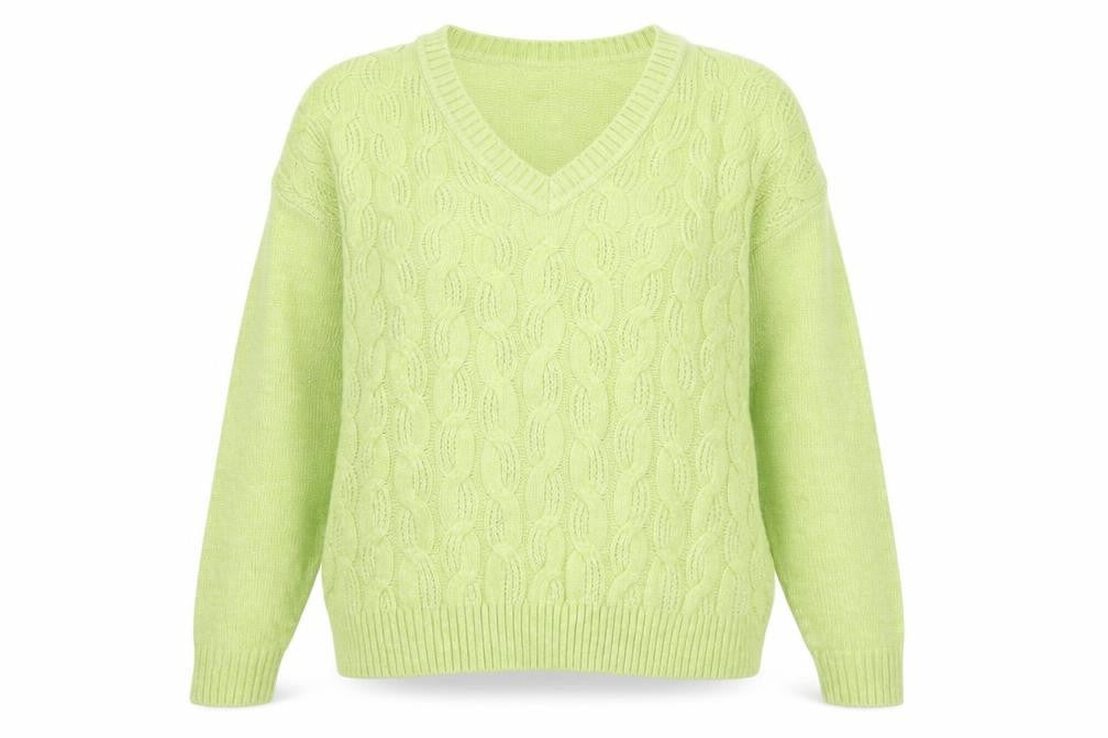 Marks & Spencer Womens Green V-Neck Cable Knit Jumper Size S